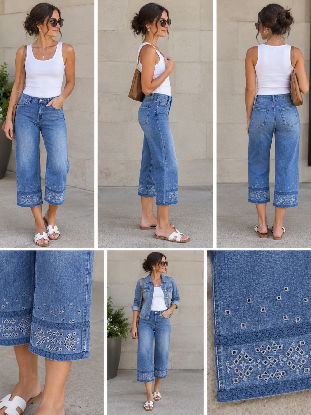 Christopher & Banks Blue Embroidered Cropped Capris